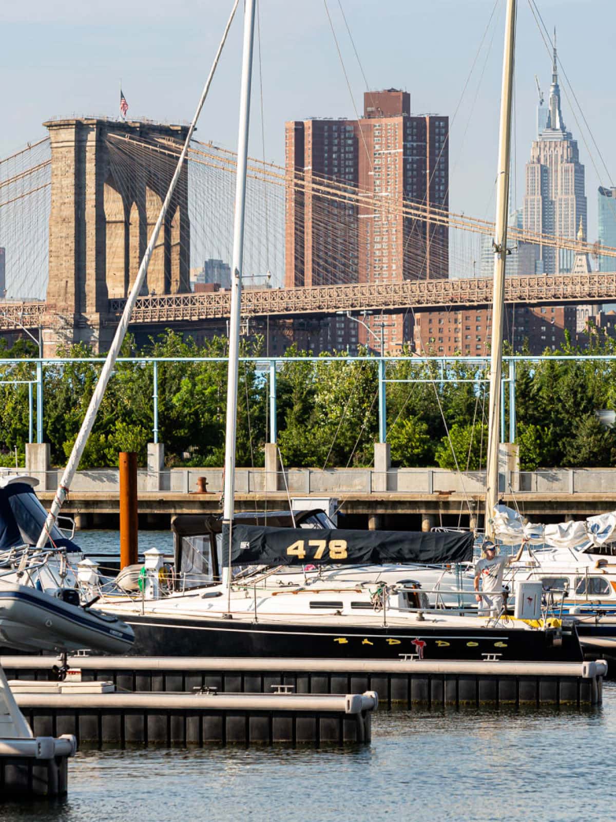 Boats docked at the marina on a sunny day.