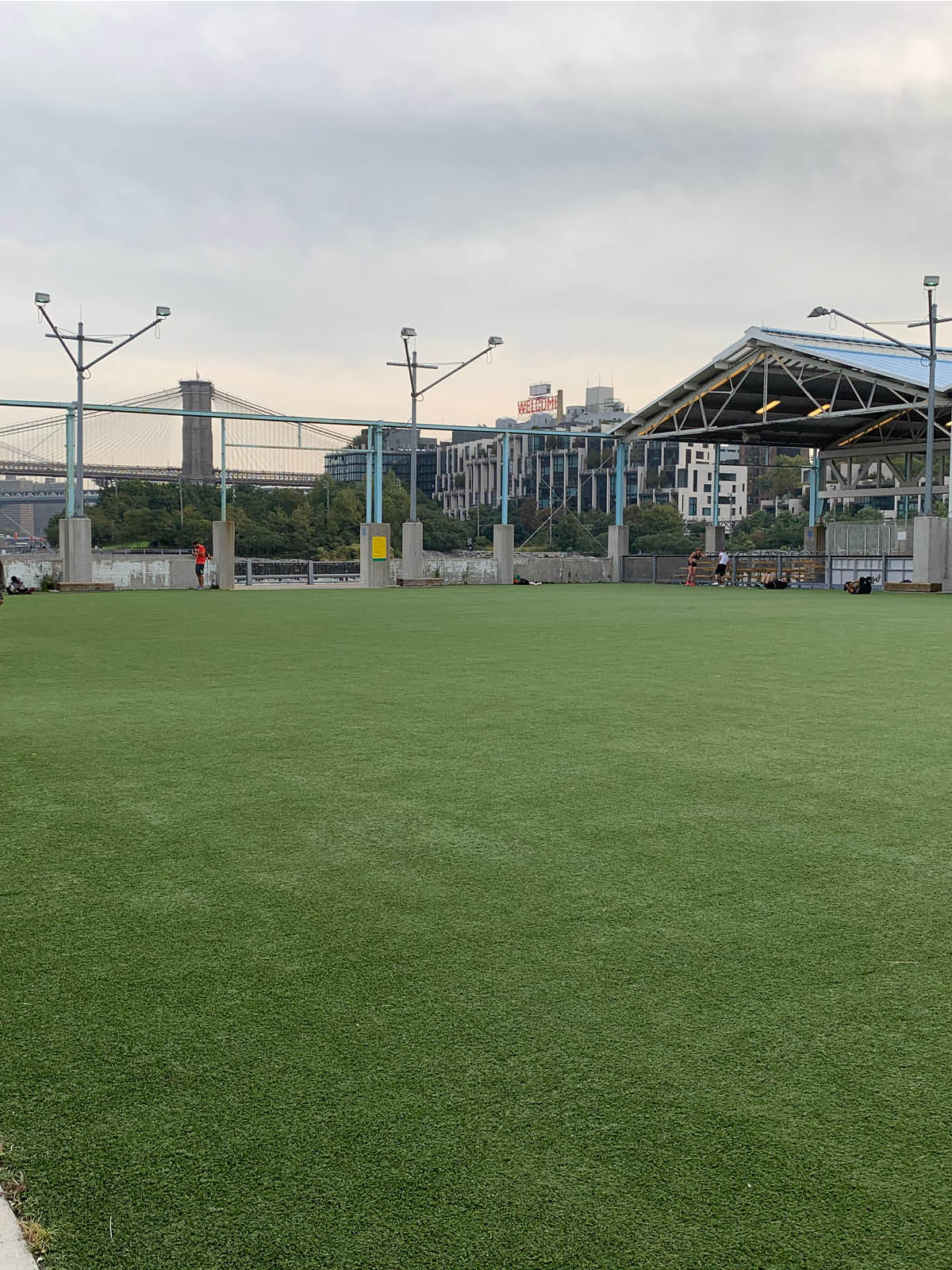 View of PIer 2 Play Turf on a cloudy day.